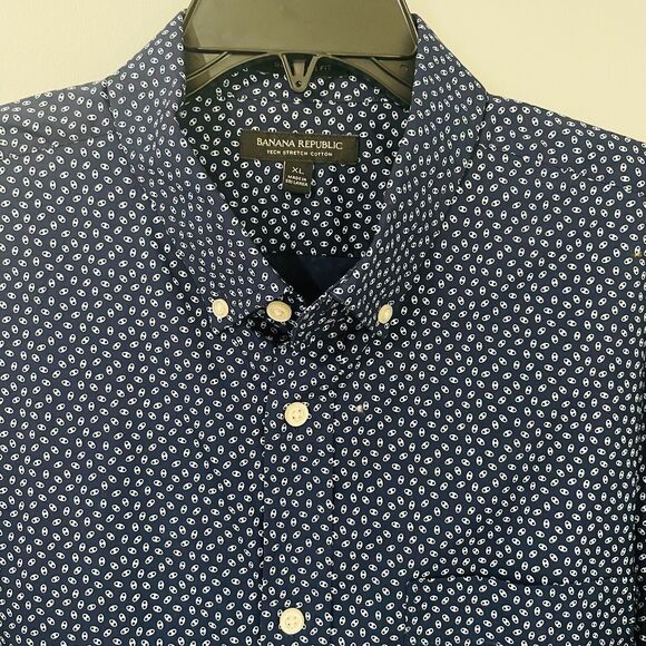 Banana Republic Tech Stretch Men's XL Slim Flex Fit Navy Blue Button Up Shirt - Picture 6 of 16
